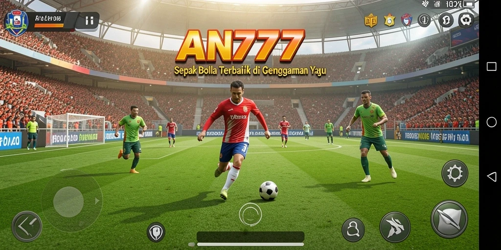 Tampilan gameplay AN777 yang penuh aksi dalam pertandingan sepak bola.