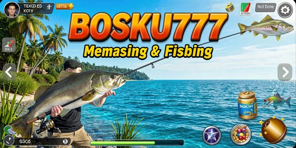 Tampilan gameplay <strong>BOSKU777</strong> dengan aksi memancing yang seru dan grafik indah.