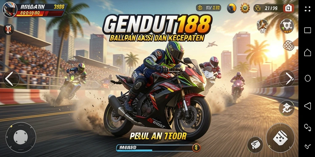 Screenshot gameplay GENDUT188 yang menampilkan aksi balapan motor.