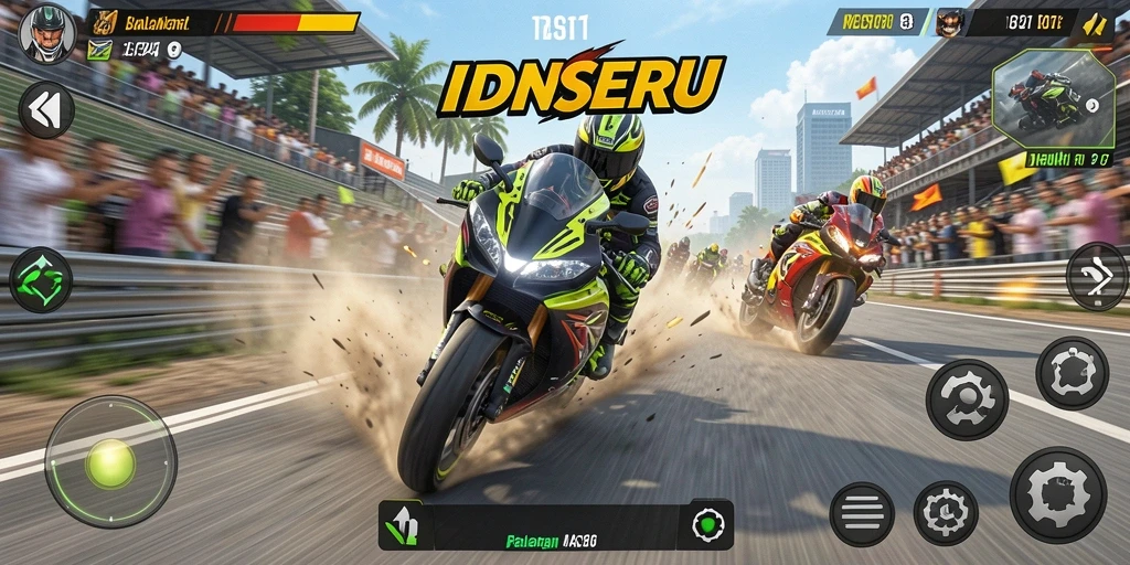 Tampilan seru balapan motor di IDNSERU dengan grafis memukau.