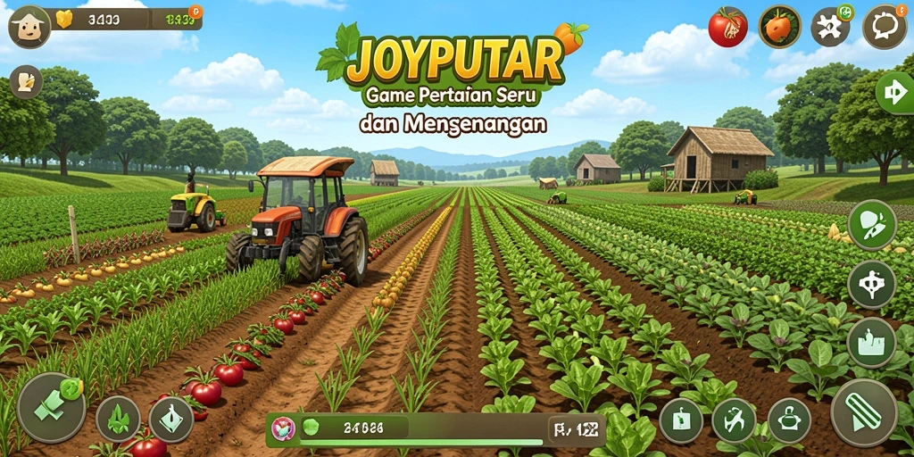 Tampilan permainan JOYPUTAR dengan aktivitas bertani yang seru.