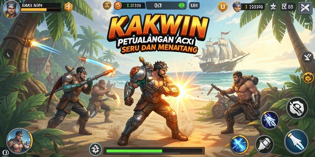 Screenshot menampilkan gameplay KAKWIN yang penuh aksi.