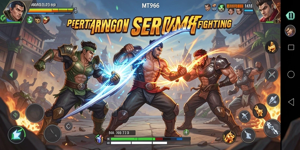 Screenshot gameplay MT966 menampilkan aksi pertarungan yang intens.