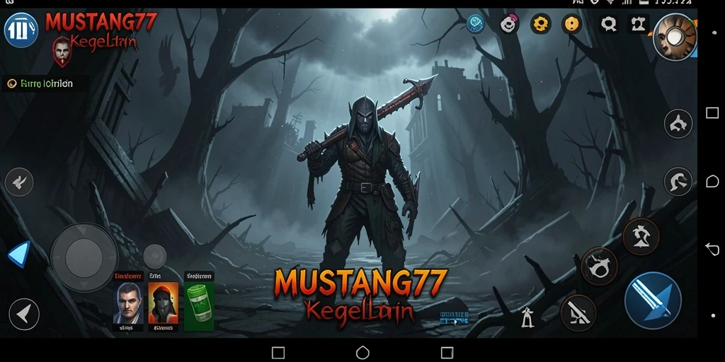Screenshot gameplay MUSTANG77 menampilkan suasana horror yang mencekam.
