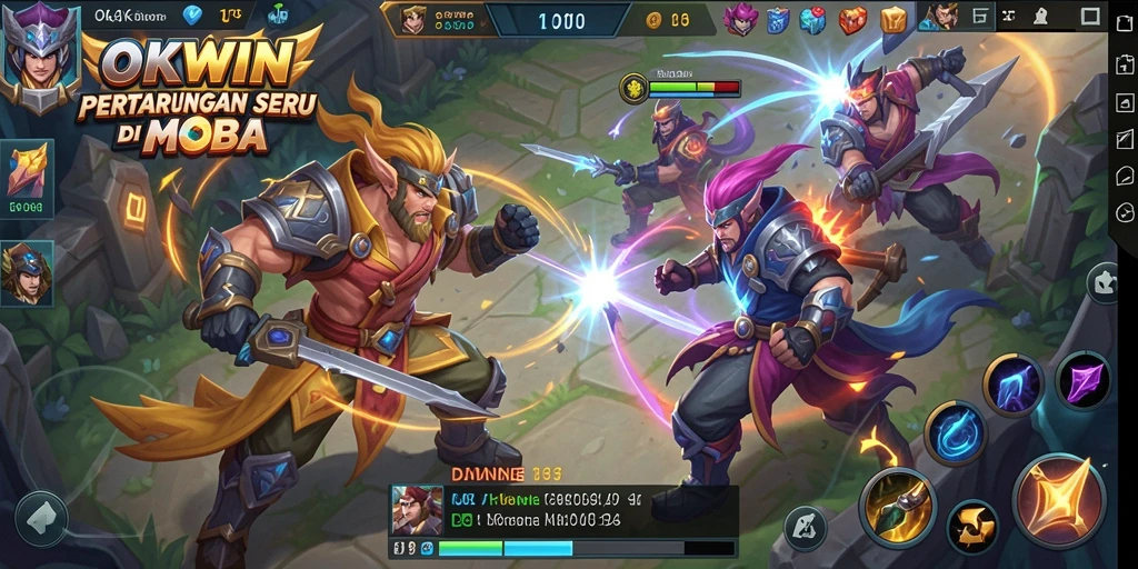 Tangkapan layar gameplay seru di <strong>OKWIN</strong> dengan aksi pertarungan tim.