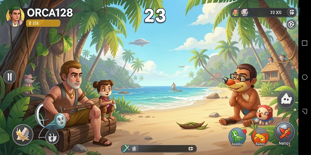 Tampilan gameplay ORCA128 yang menyenangkan dan ceria.