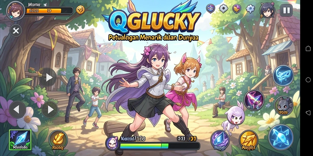 Tampilan menarik dari gameplay <strong>QGLUCKY</strong> dengan karakter anime yang menawan.