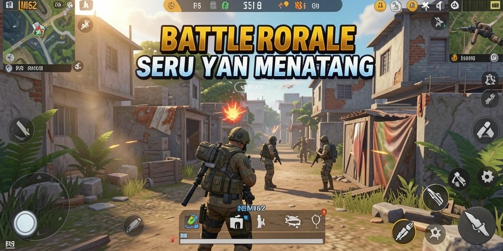 Screenshot menunjukkan aksi intens dalam permainan Battle Royale.