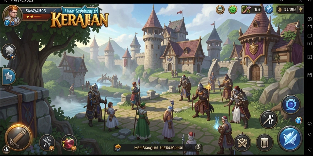 Screenshot utama SAVAYA303 menunjukkan gameplay membangun kerajaan dengan grafik memukau.