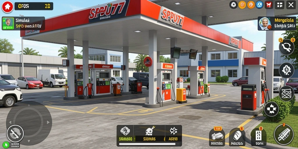 Gameplay SPBU77 menampilkan pengelolaan stasiun pengisian bahan bakar yang menarik.