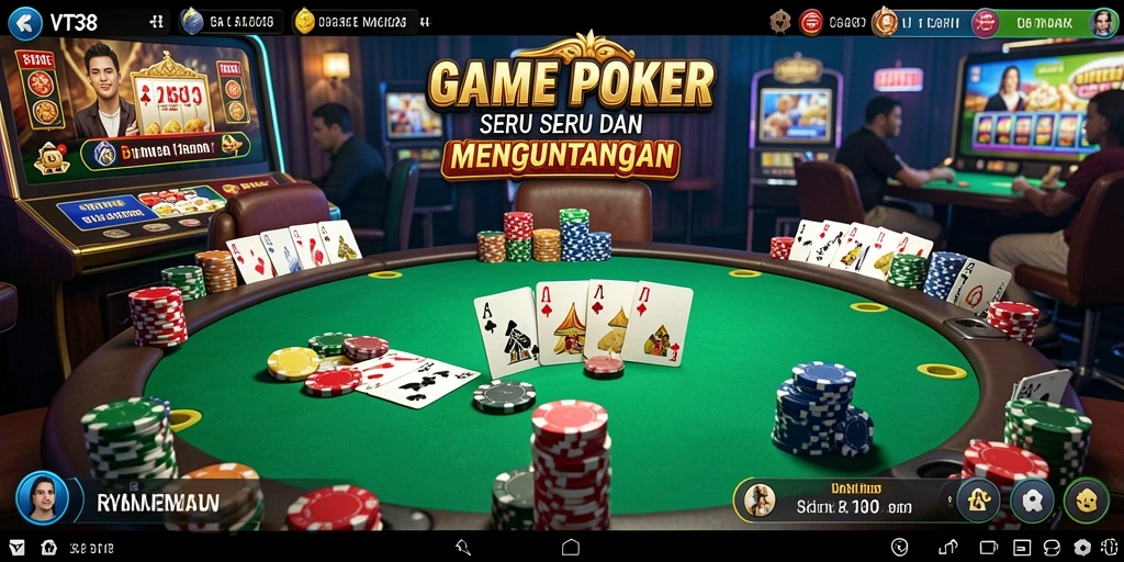 Tampilan screenshot utama VT38 menampilkan gameplay poker yang seru.